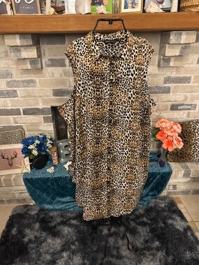 Capsule Open Shoulder Button Down Dress in Leopard Print